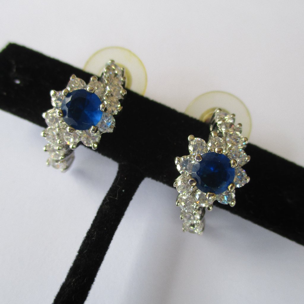 Blue Sapphire Princess Earrings September Birthday 35$